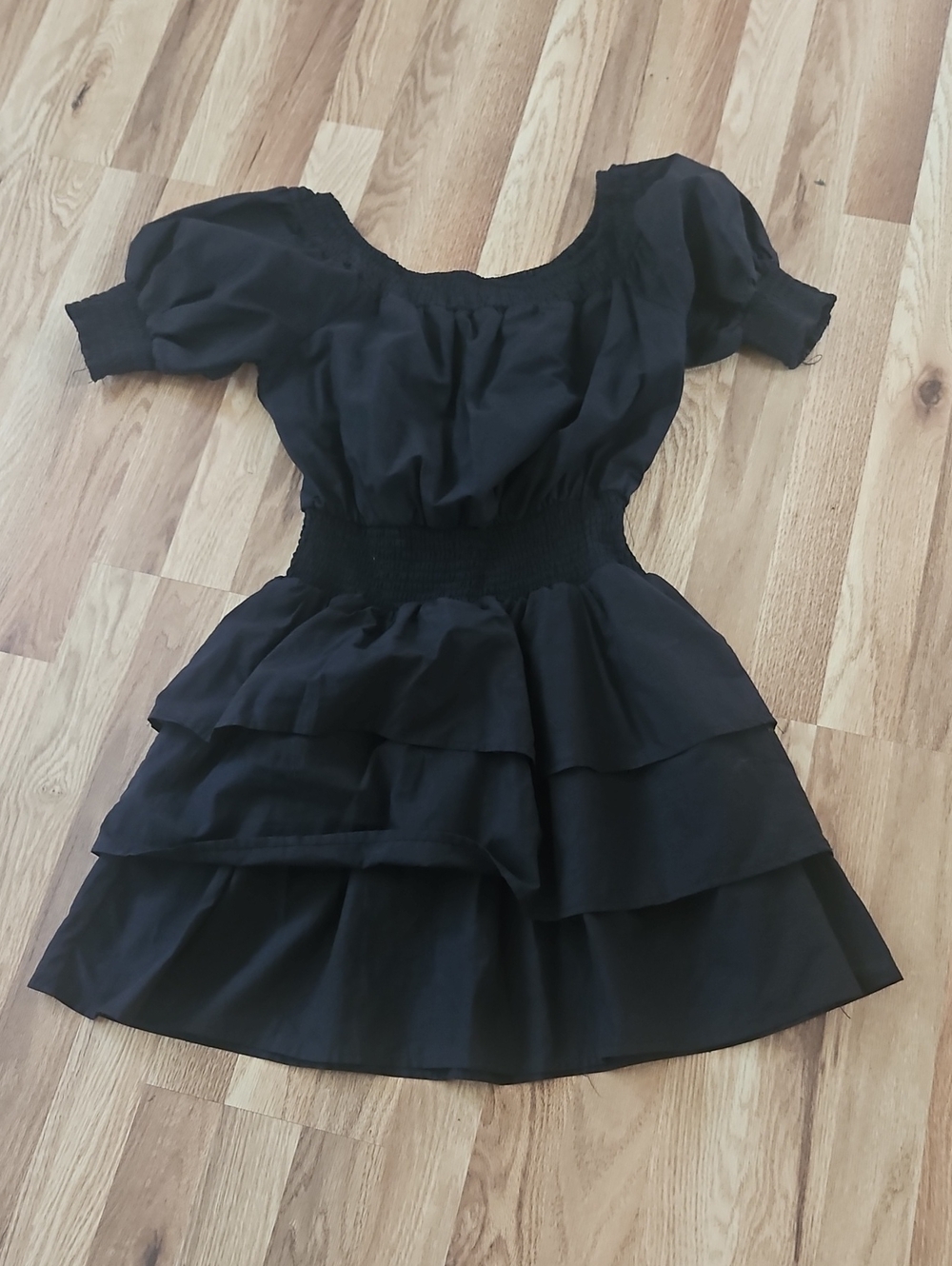 Forever 21 Black Tiered Puff Sleeve Mini Dress